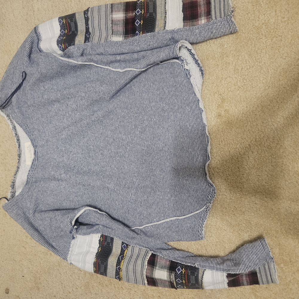 We The Free Textured Knit Top in Blue and Cream